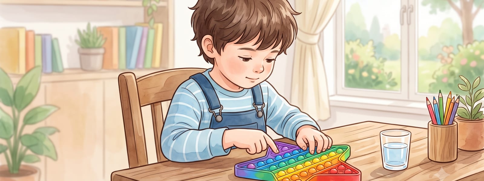 A child exploring a sensory activity at a home study table
